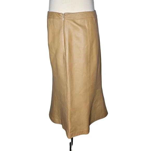 Kasper Genuine Leather A Line Below Knee Skirt Tan Camel Lined Career 8 - Picture 3 of 6